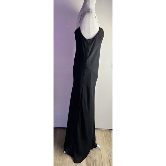Scott McClintock 1980’s Black Evening Gown Jeweled Chain Spaghetti Straps Sz 14 - Picture 2 of 11